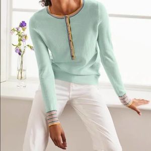 BODEN - Marlborough Henley Sweater - Cut Glass Blue